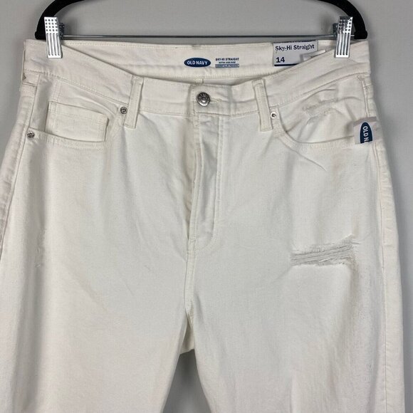 Old Navy Extra High Rise Sky-Hi Straight Jeans Jean Size 14 NWT White Distressed - Picture 2 of 11